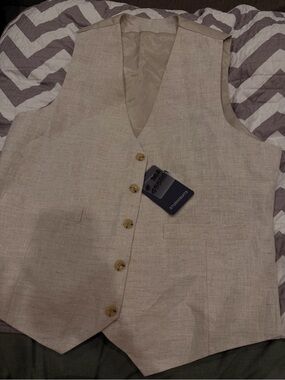 Studio Suits Men’s Beige Linen-Blend Waist Coat, Custom Made, 38R